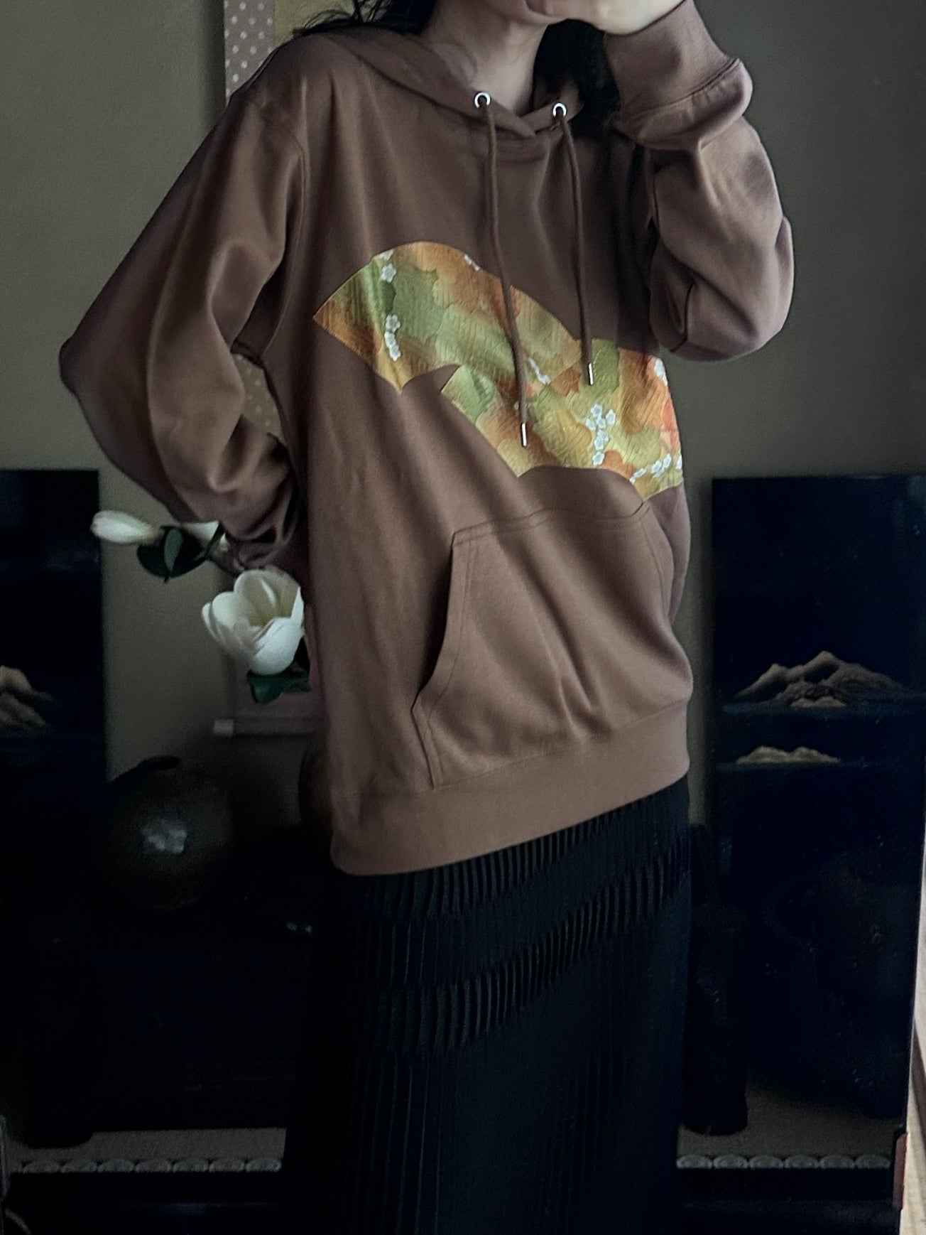 創作デザイン パーカー 赤墨色