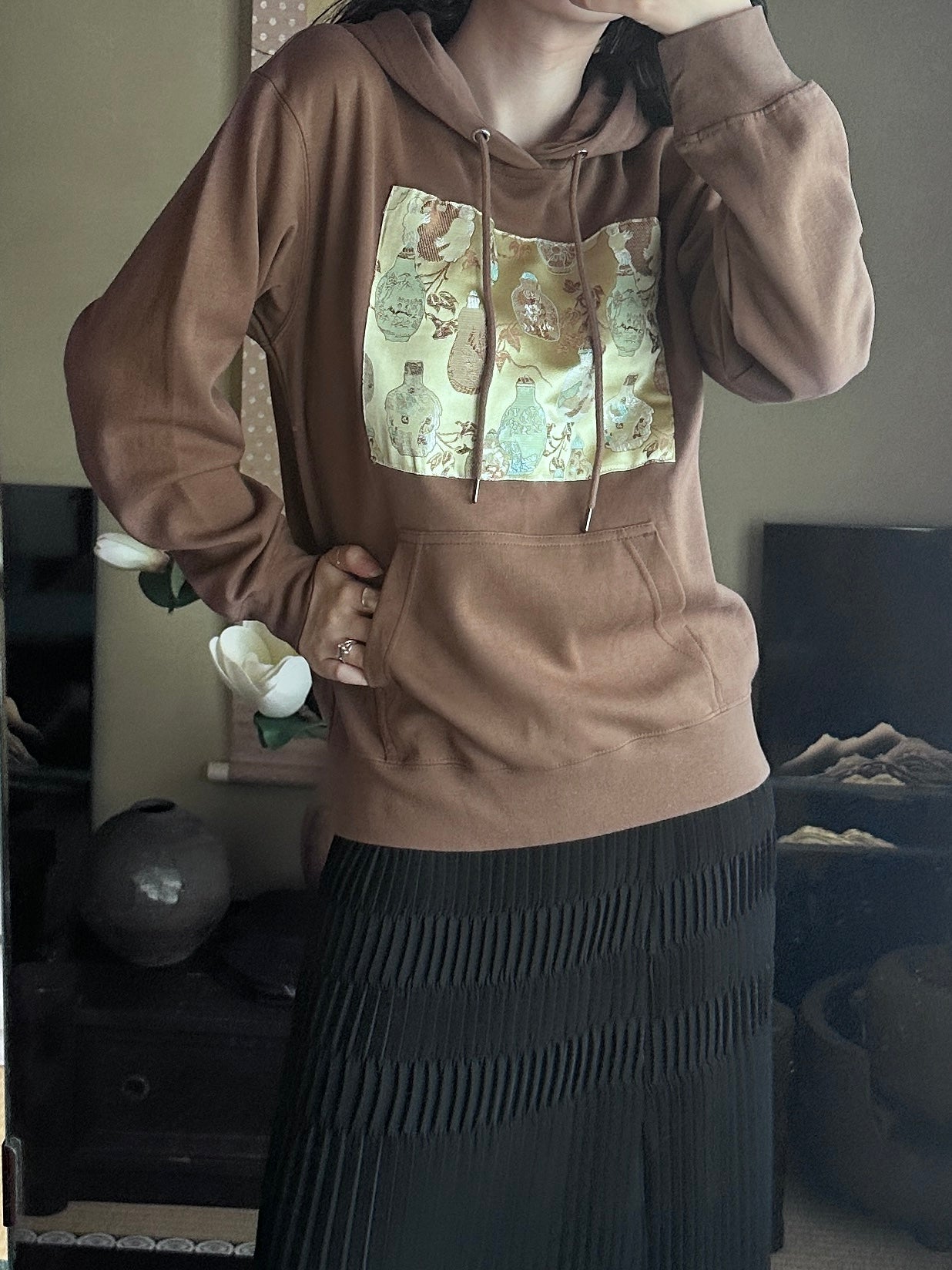 Redesigned Kimono Handmade Hoodie Withered Tea color