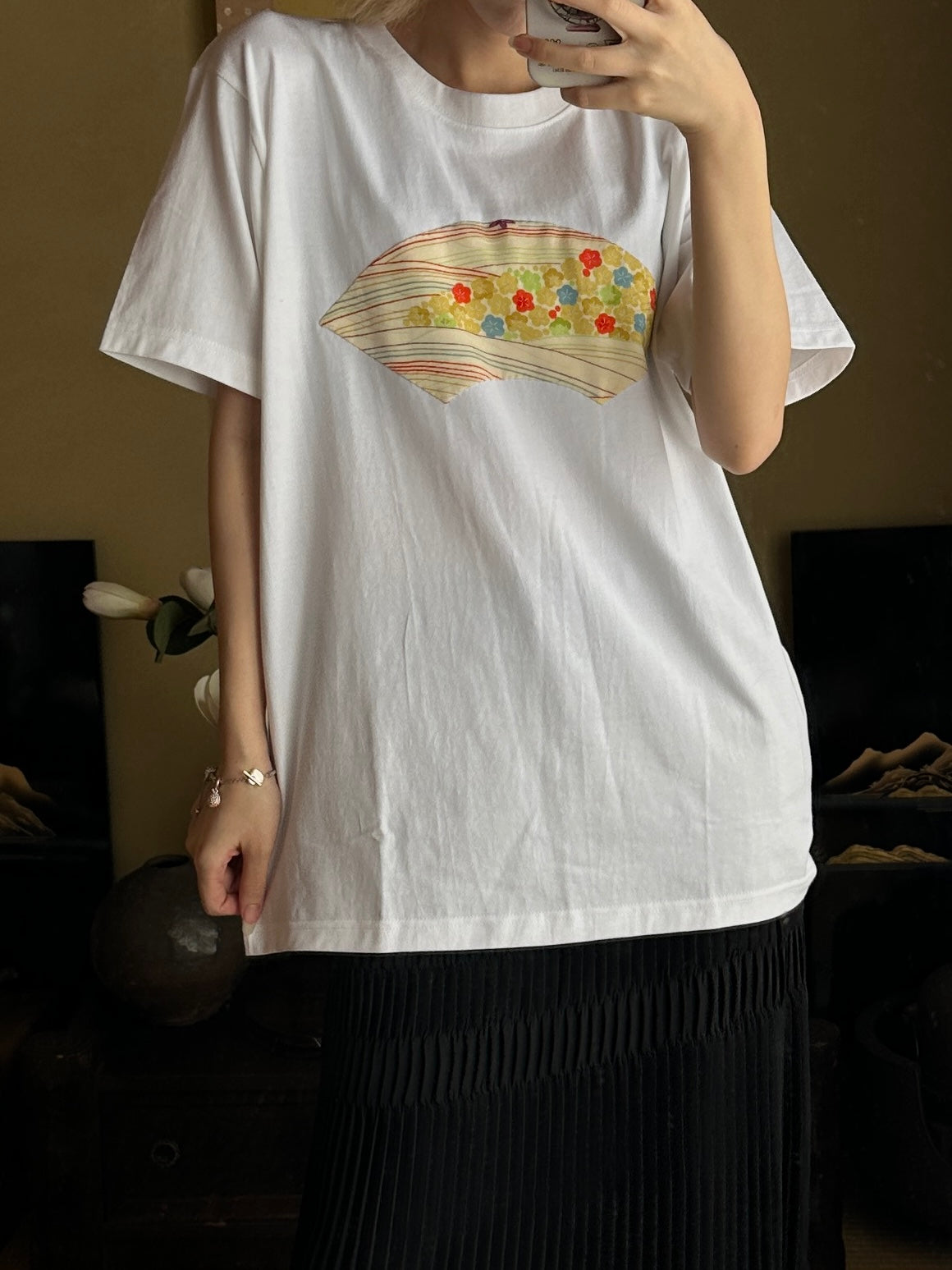 創作着物デザインTシャツ 白色