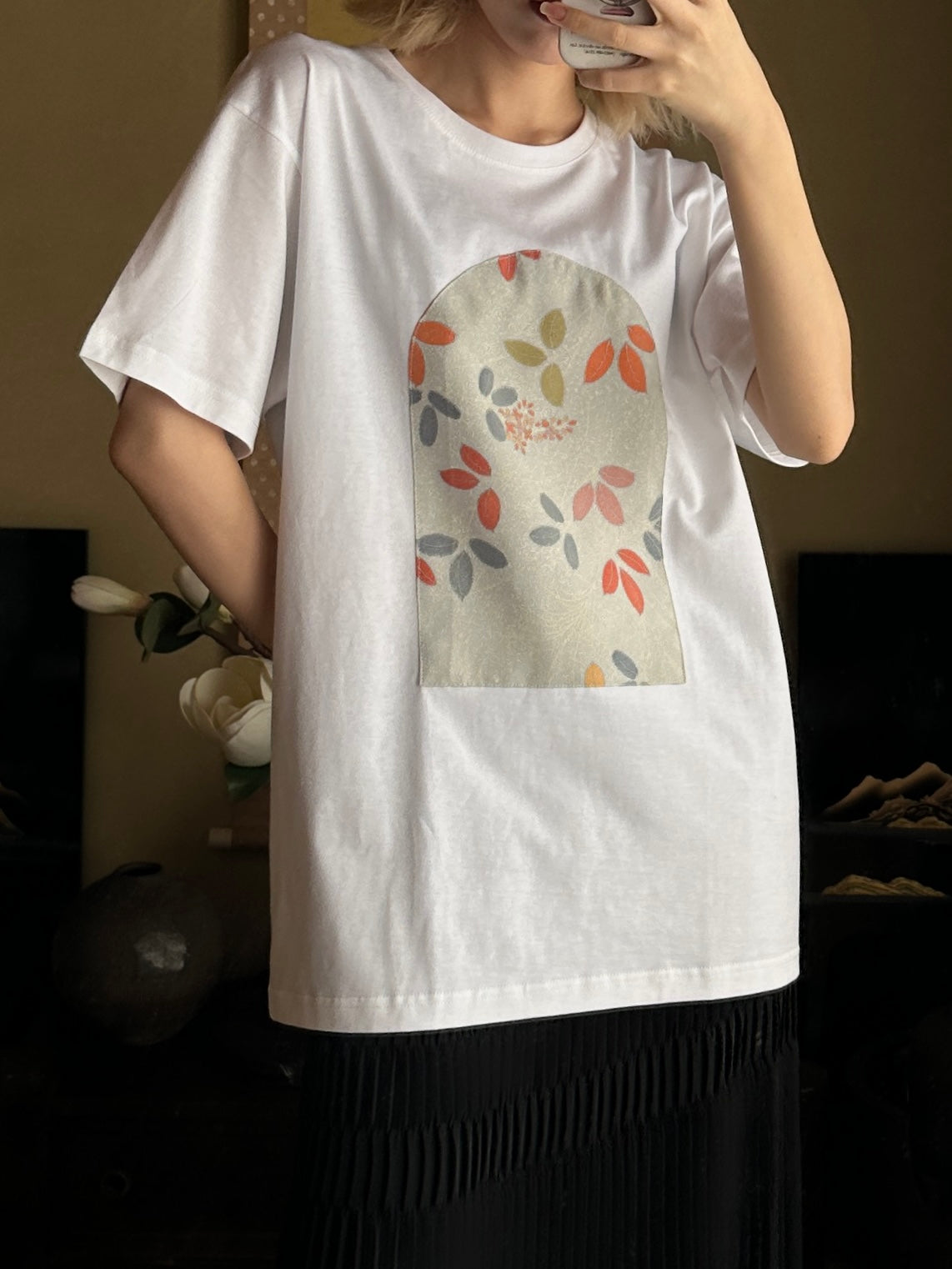 創作着物デザインTシャツ 白色