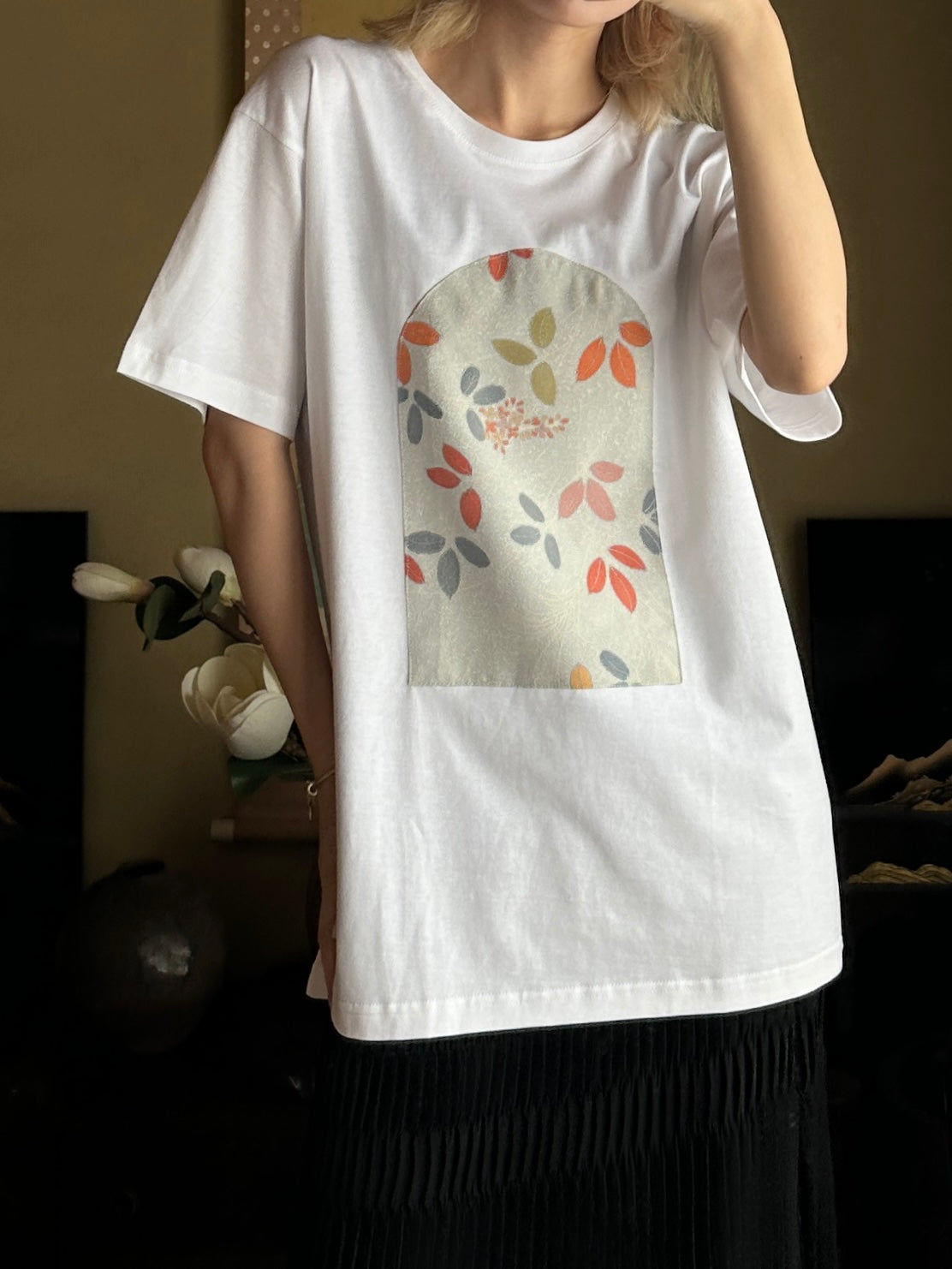 創作着物デザインTシャツ 白色