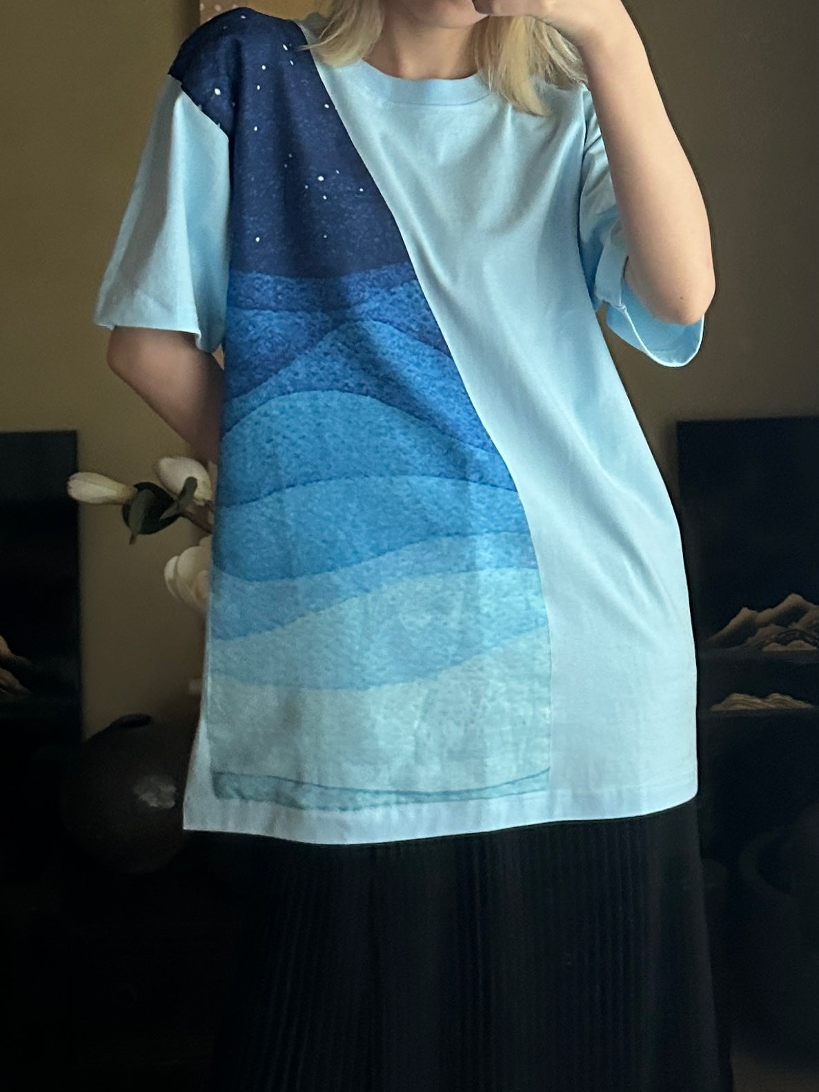 創作着物デザインTシャツ 空色