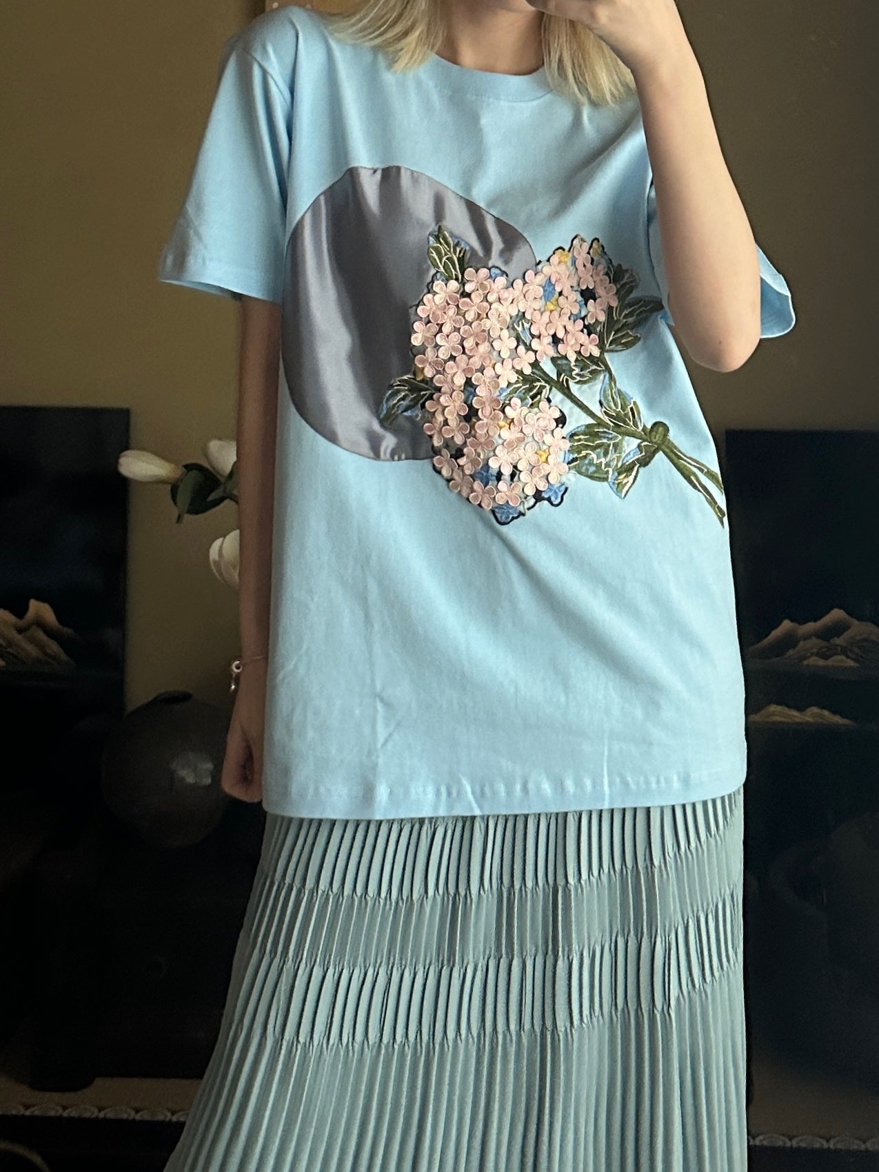 創作着物デザインTシャツ 空色