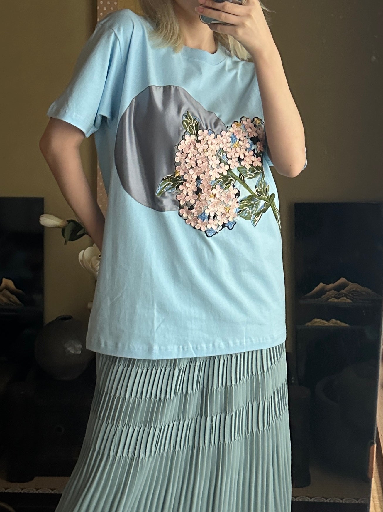 創作着物デザインTシャツ 空色