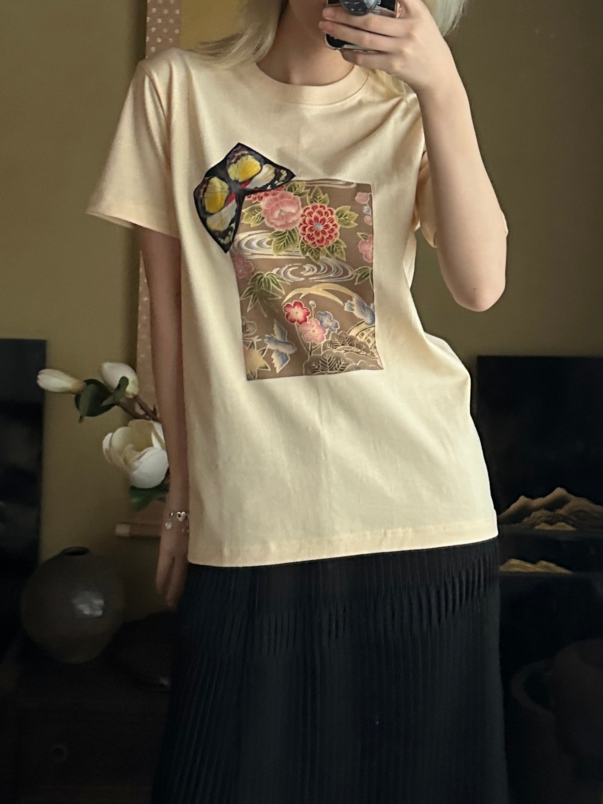 創作着物デザイン Tシャツ 煉色