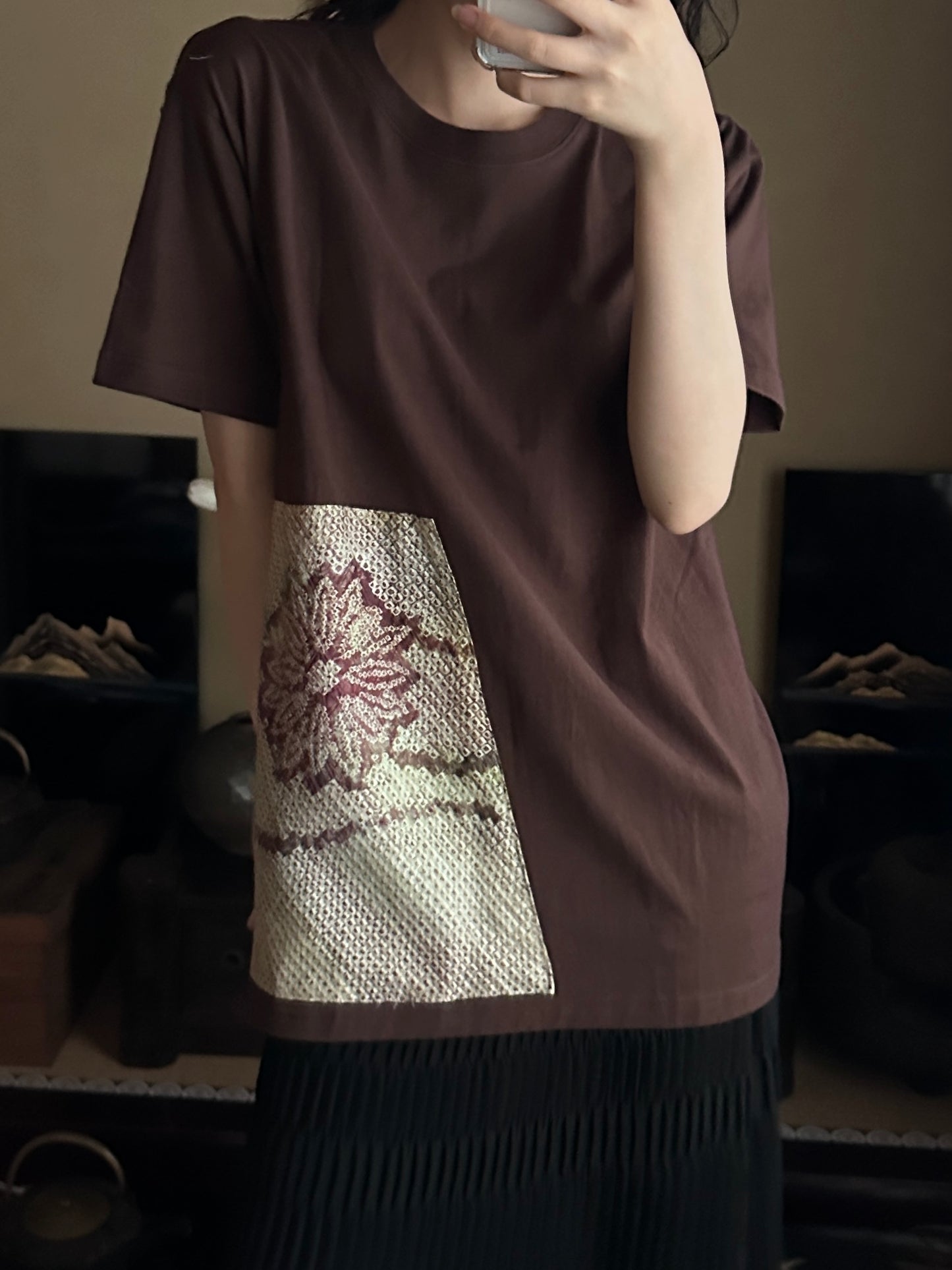 Redesigned Kimono Handmade T-Shirt Charcoal Black