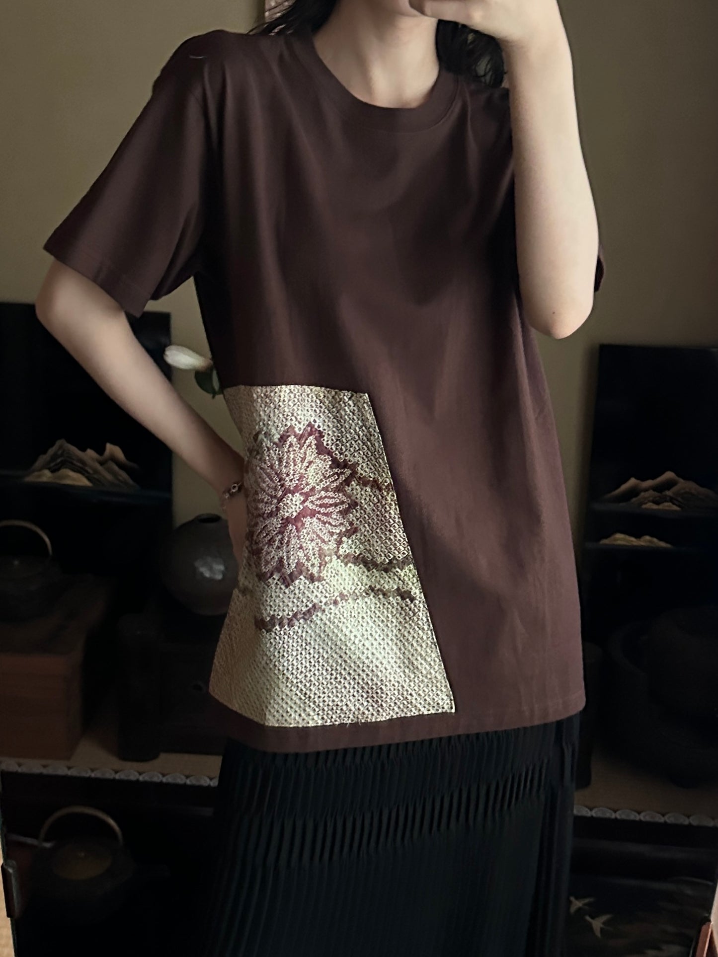 Redesigned Kimono Handmade T-Shirt Charcoal Black