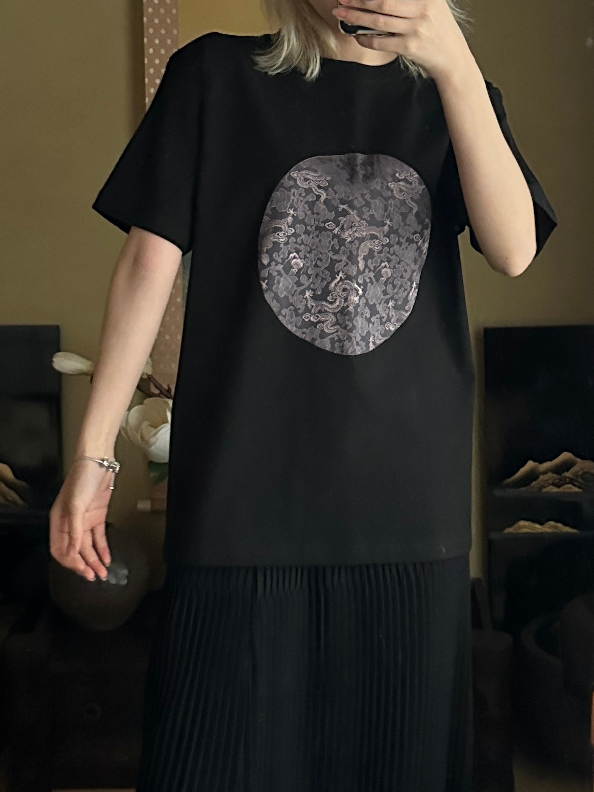 創作着物デザイン Tシャツ 黒色