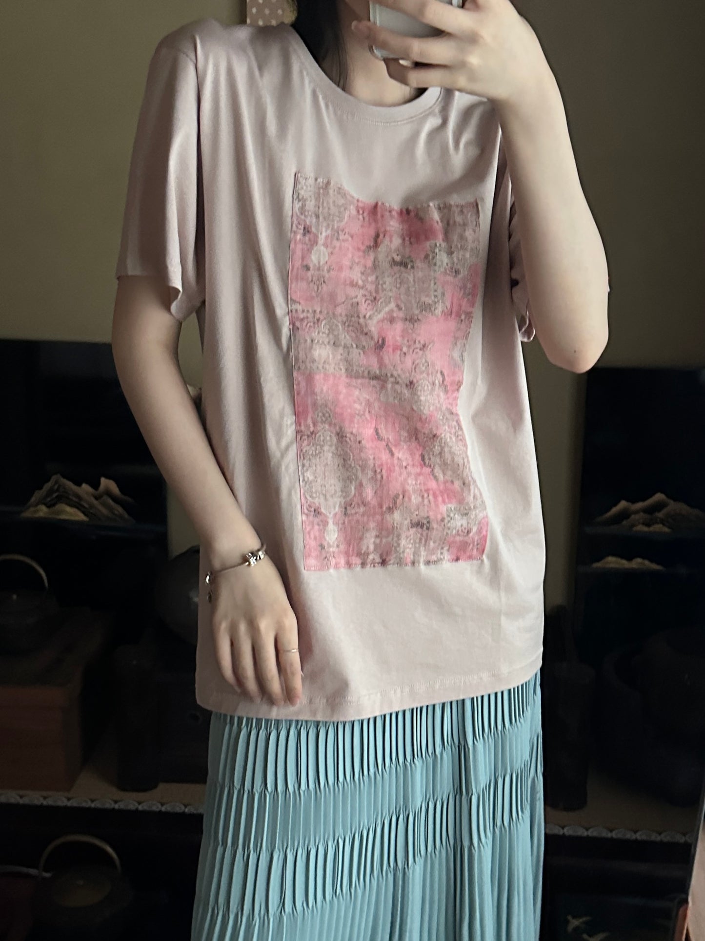 創作着物デザインTシャツ 水柿色