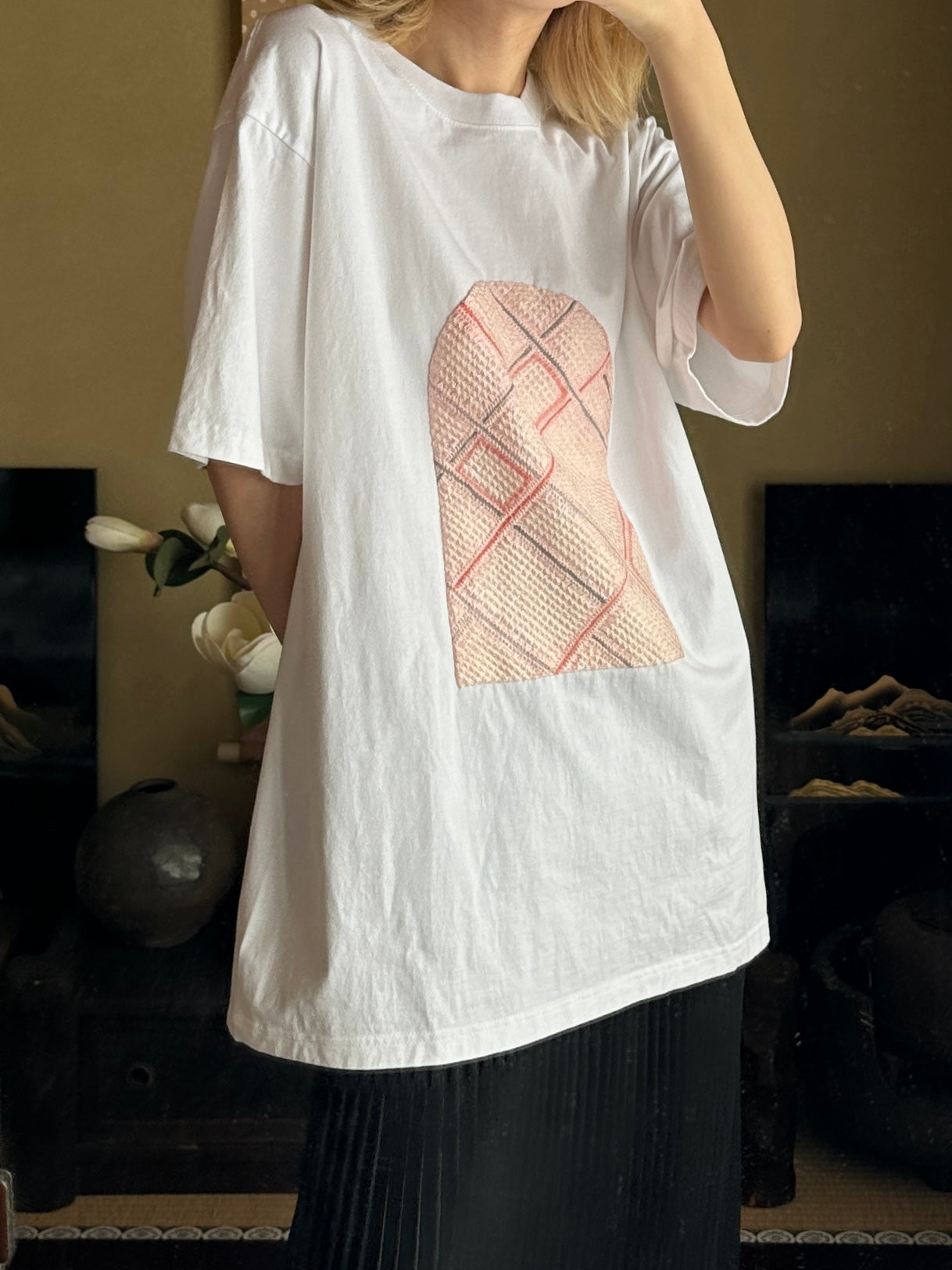 創作着物デザインTシャツ 白色