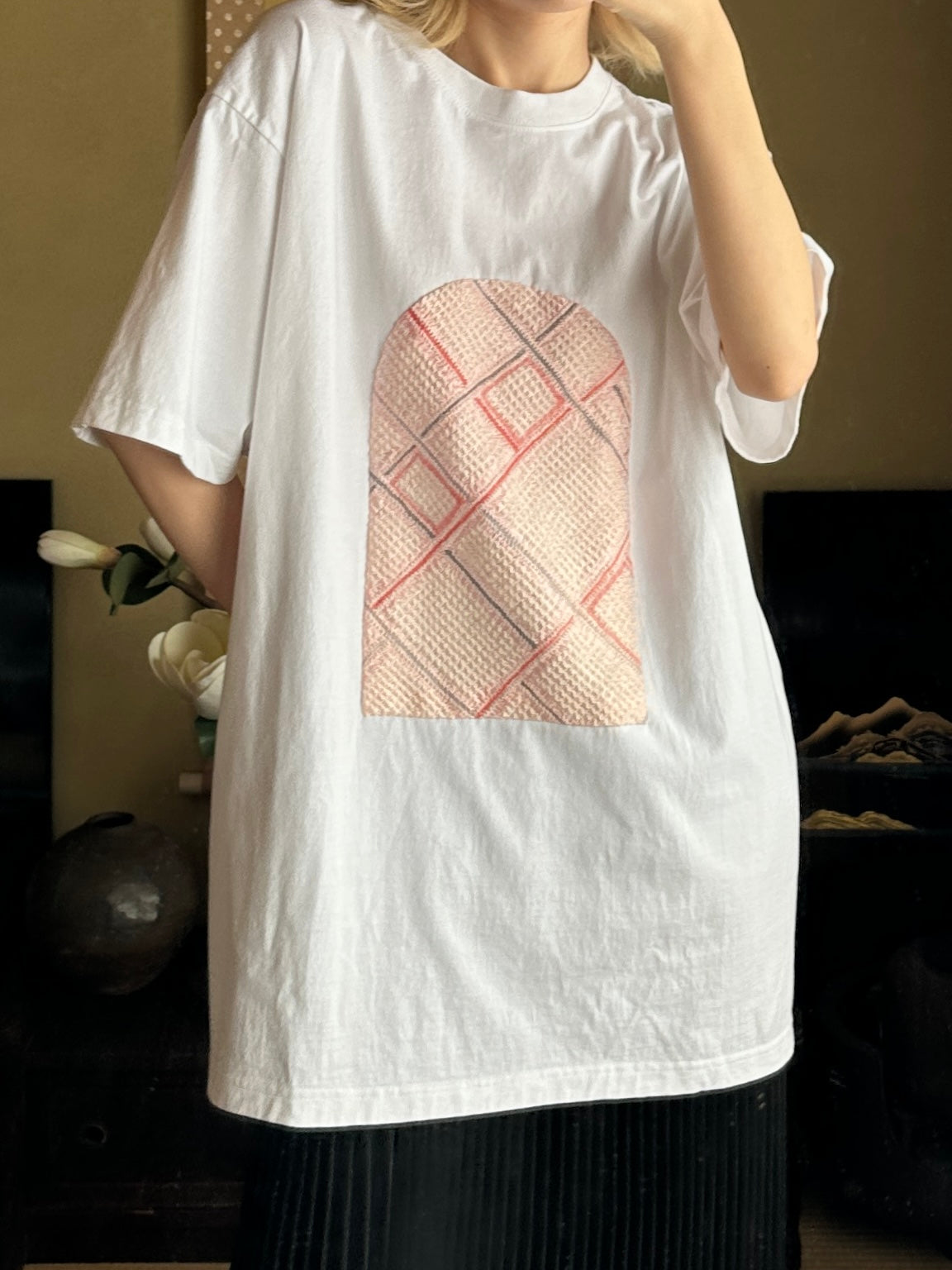 創作着物デザインTシャツ 白色