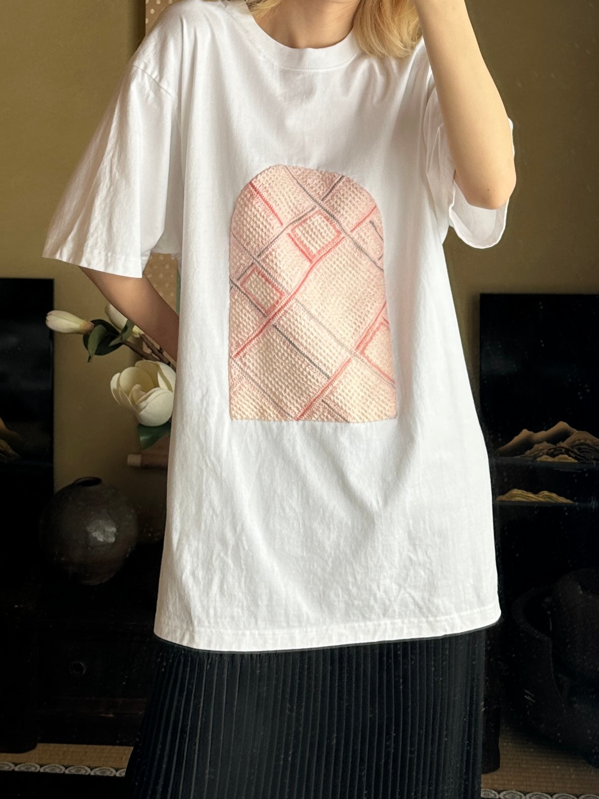 創作着物デザインTシャツ 白色