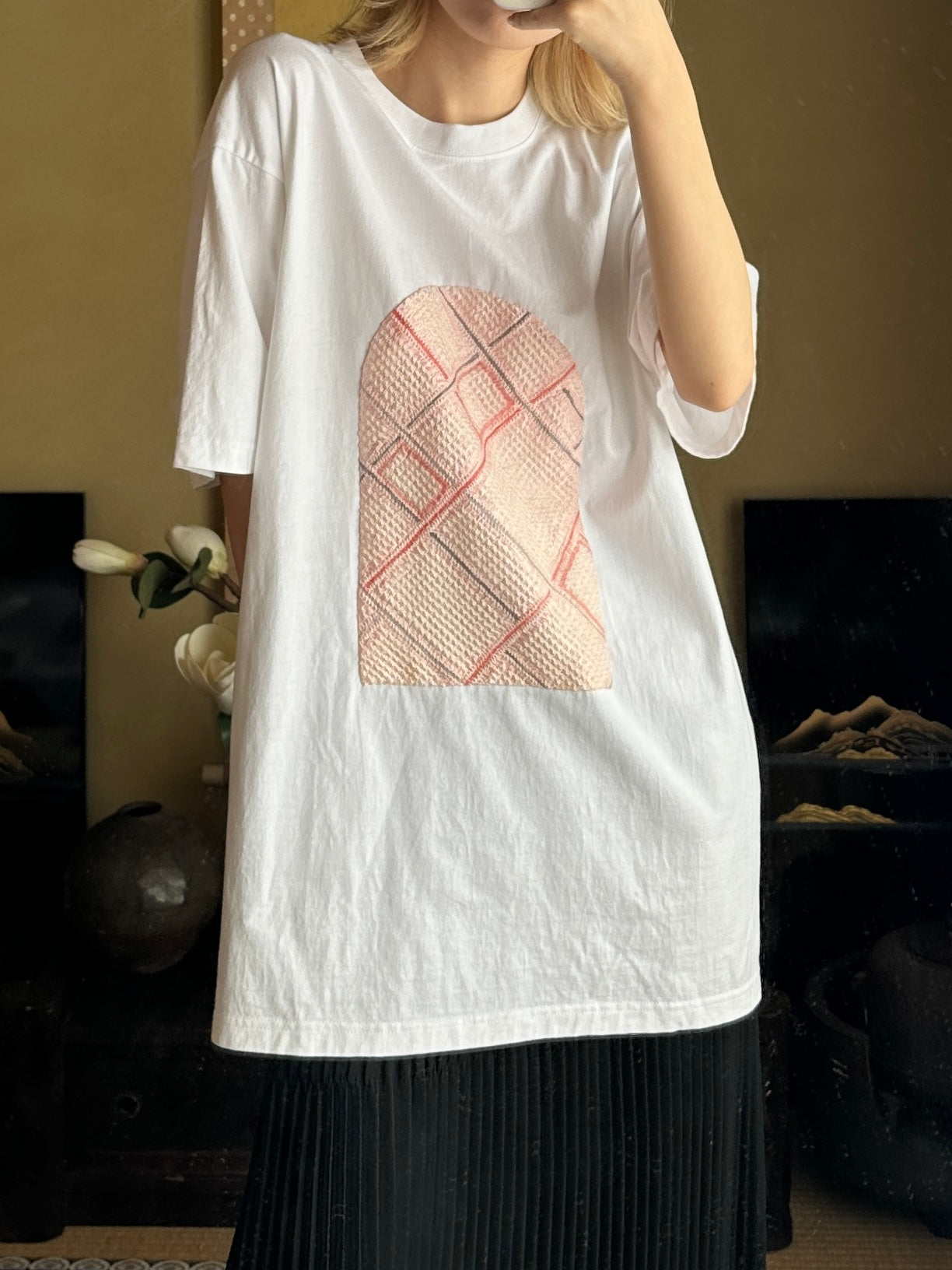 創作着物デザインTシャツ 白色