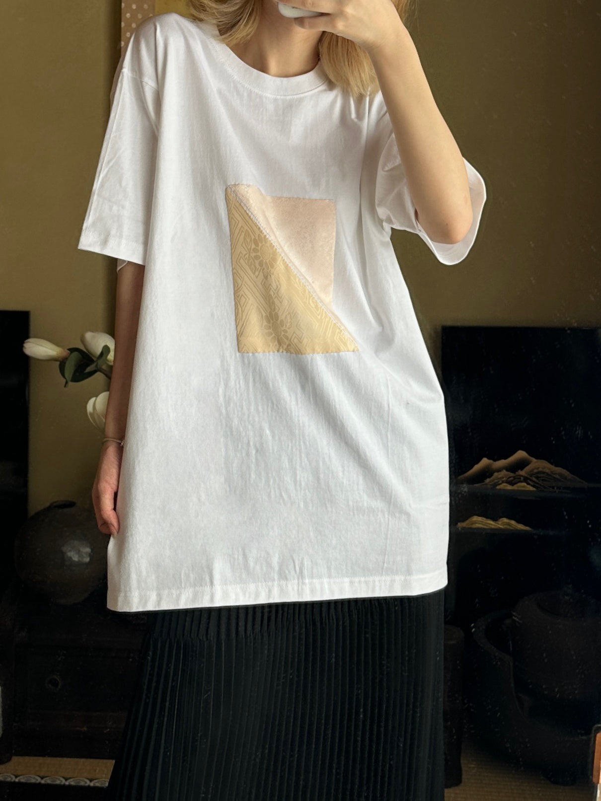 創作着物デザインTシャツ 白色