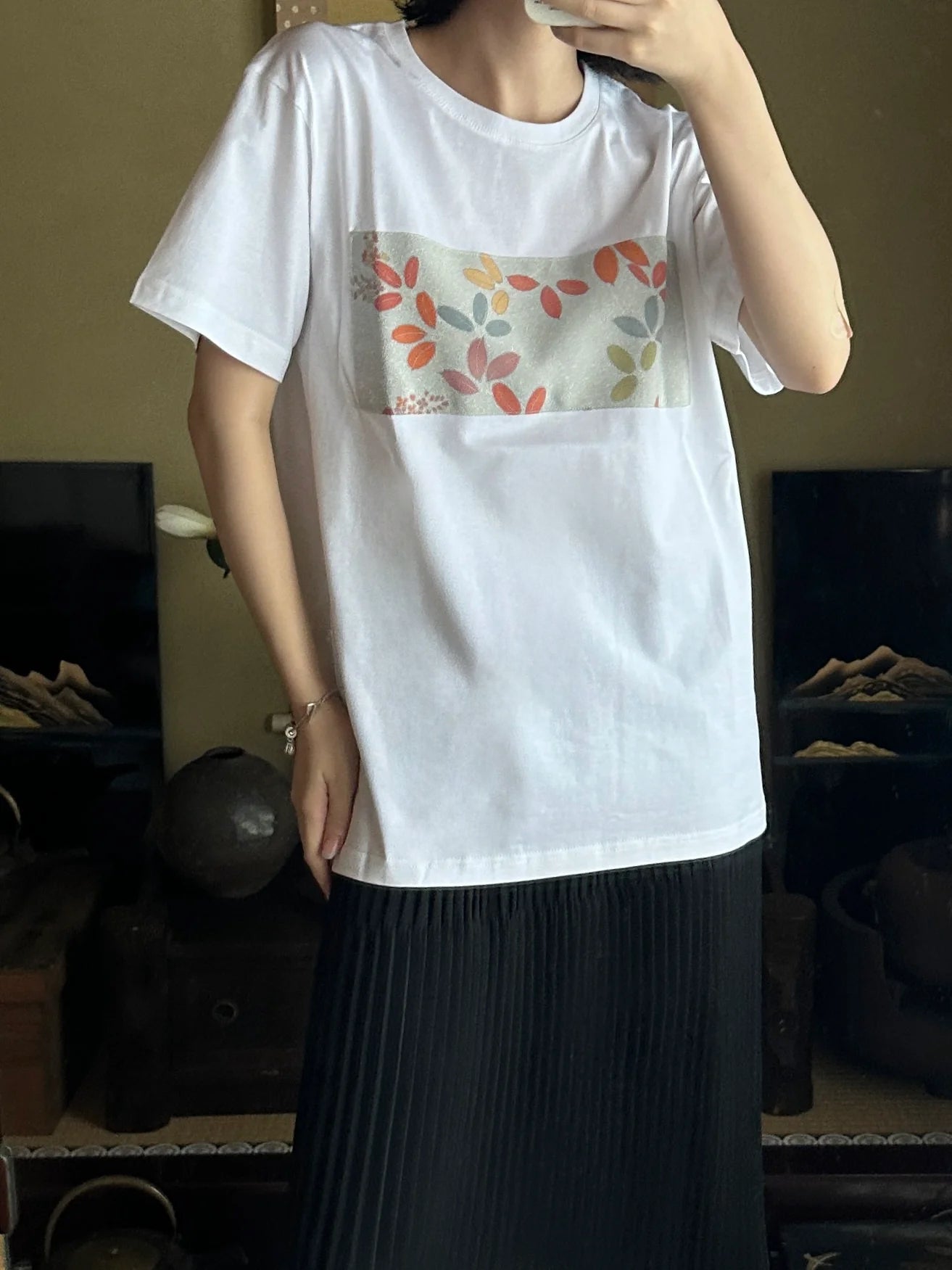 創作着物デザインTシャツ 白色