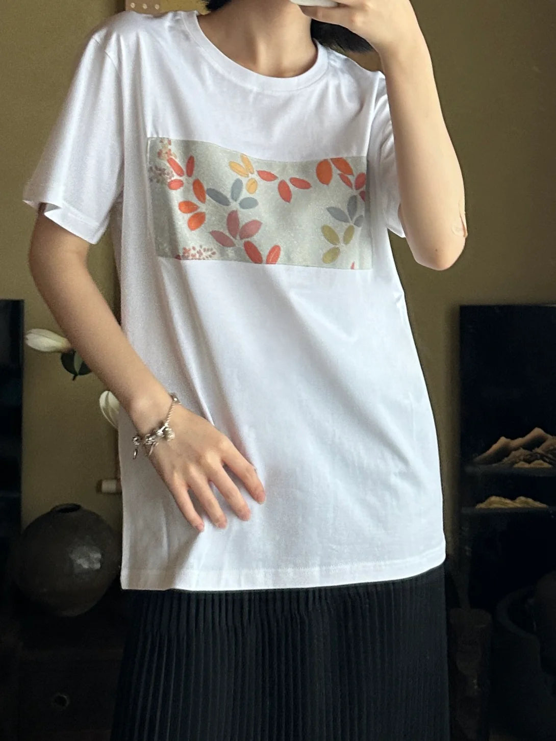 創作着物デザインTシャツ 白色