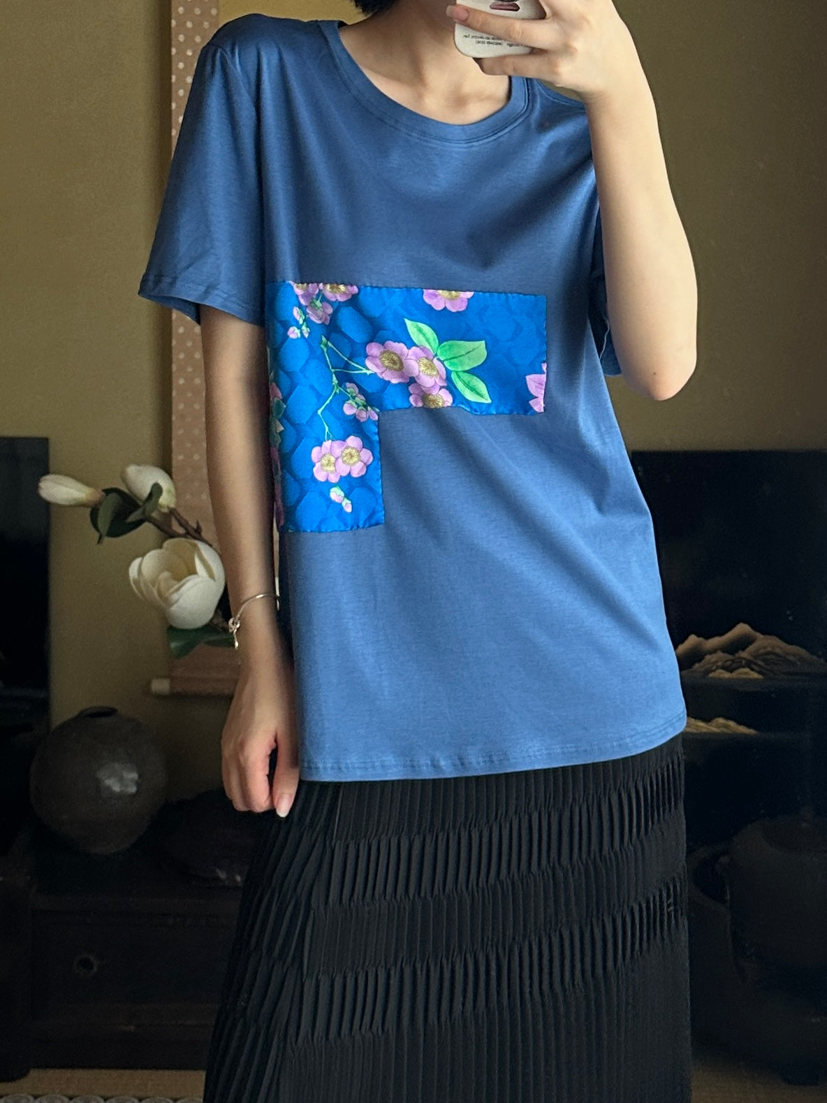 創作着物デザインTシャツ 杜若色