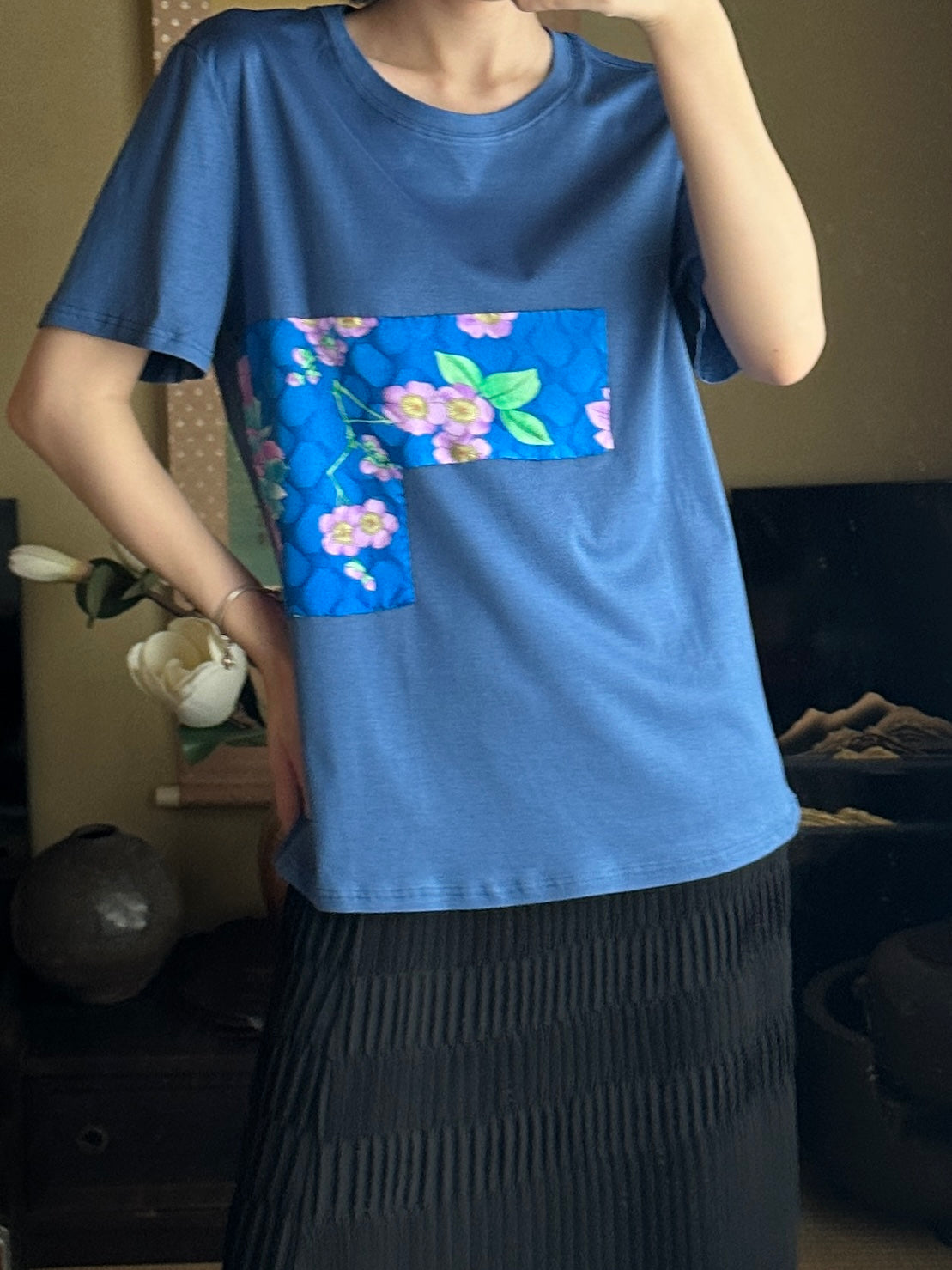 創作着物デザインTシャツ 杜若色