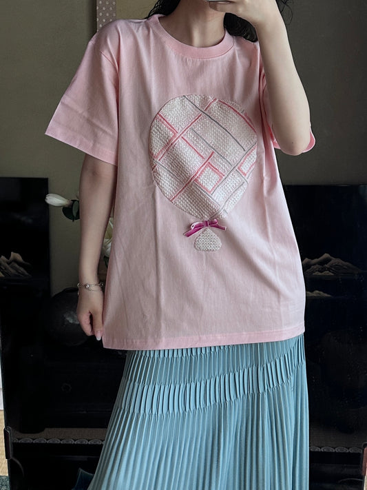 創作着物デザイン Tシャツ 鴇色