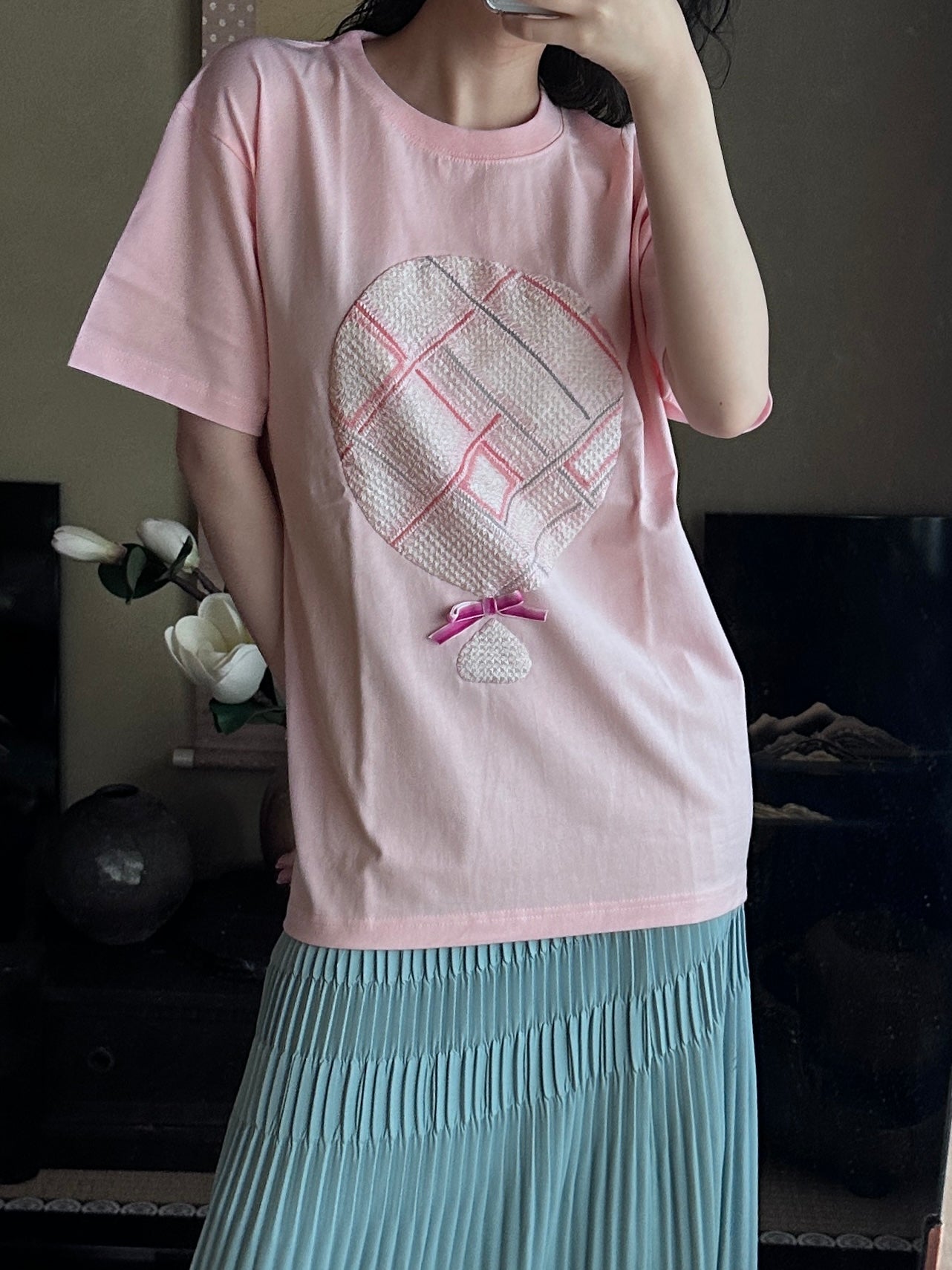 創作着物デザイン Tシャツ 鴇色