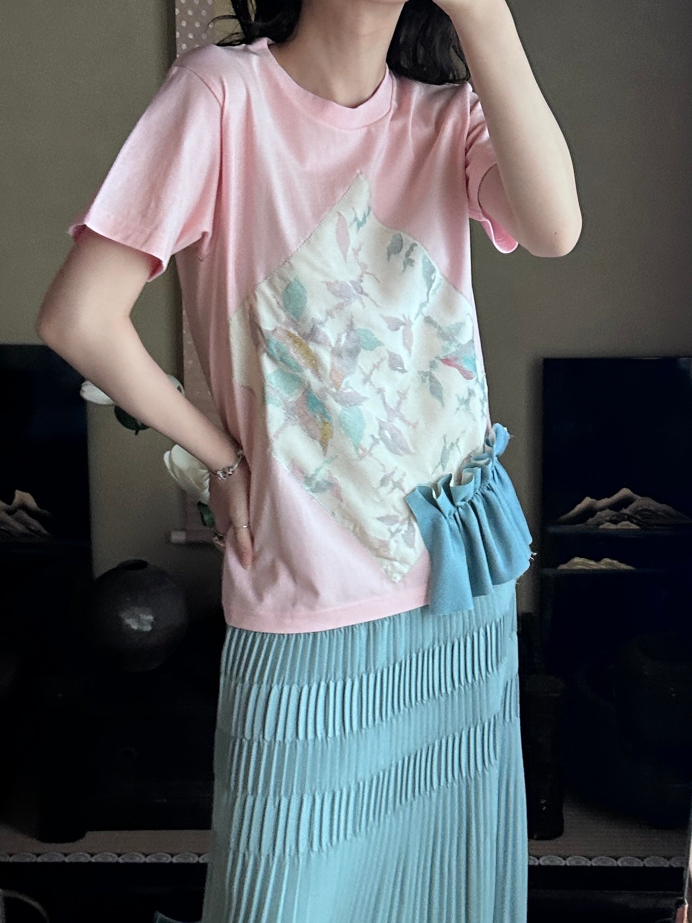 Redesigned Kimono Handmade T-Shirt Rosy Pink