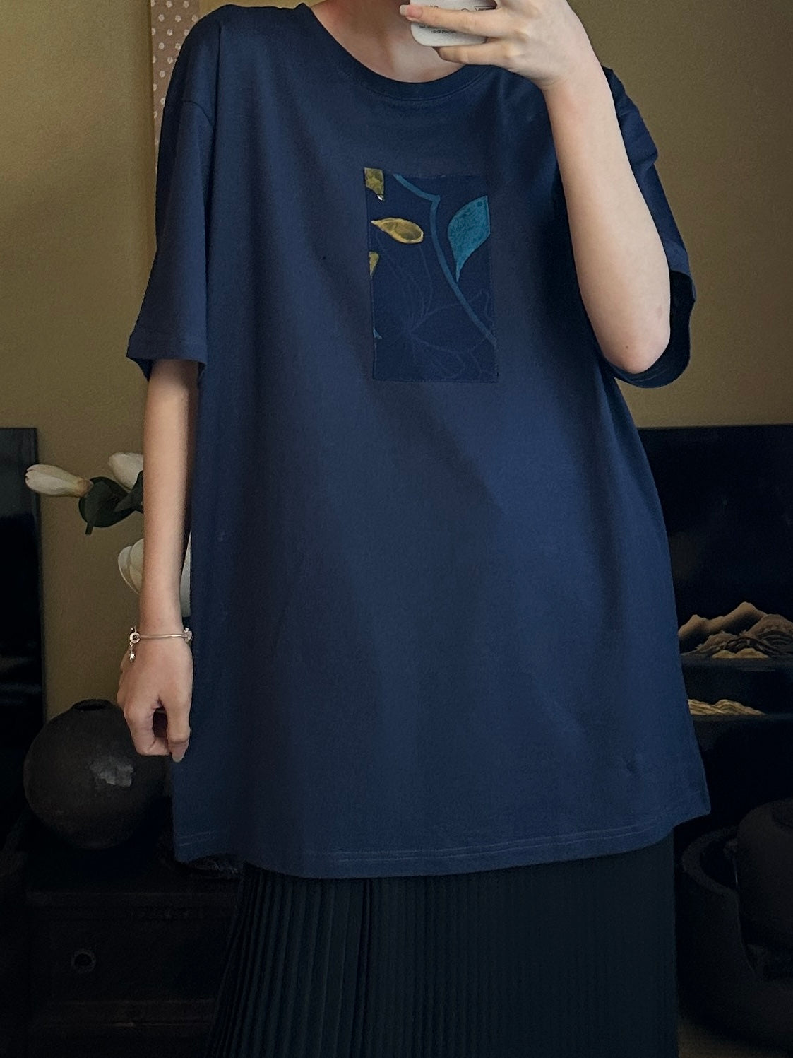 創作着物デザイン Tシャツ 鉄紺色