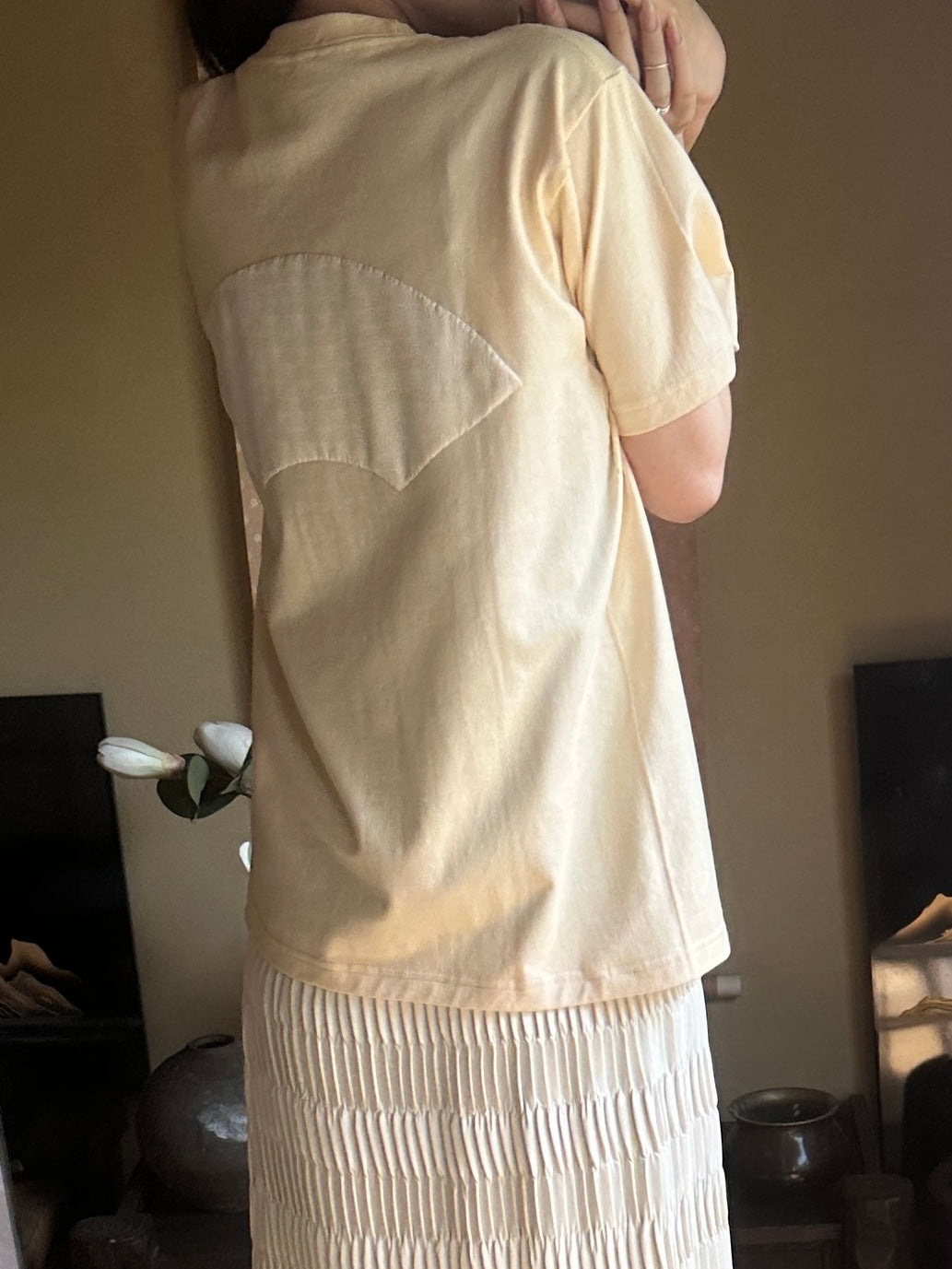 Redesigned Kimono Handmade T-Shirt Lotus root color