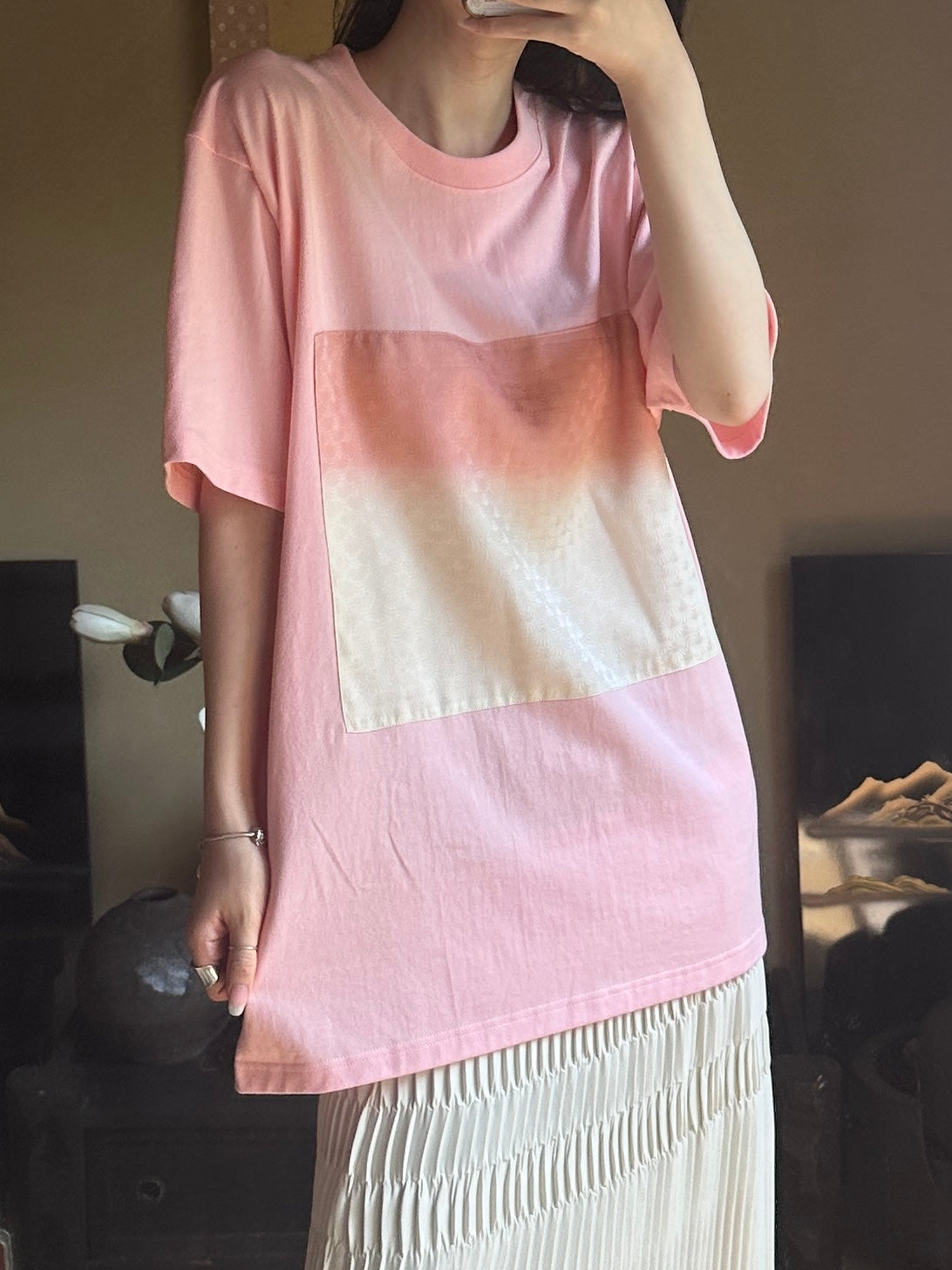 創作着物デザイン Tシャツ 鴇色