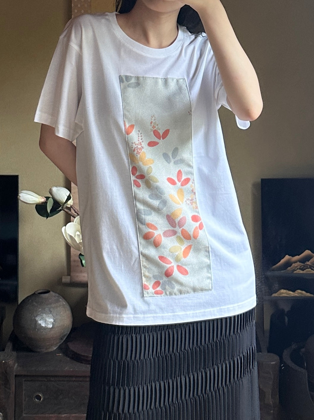 創作着物デザインTシャツ 白色