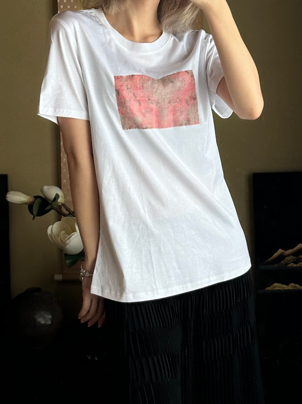 創作着物デザインTシャツ 白色