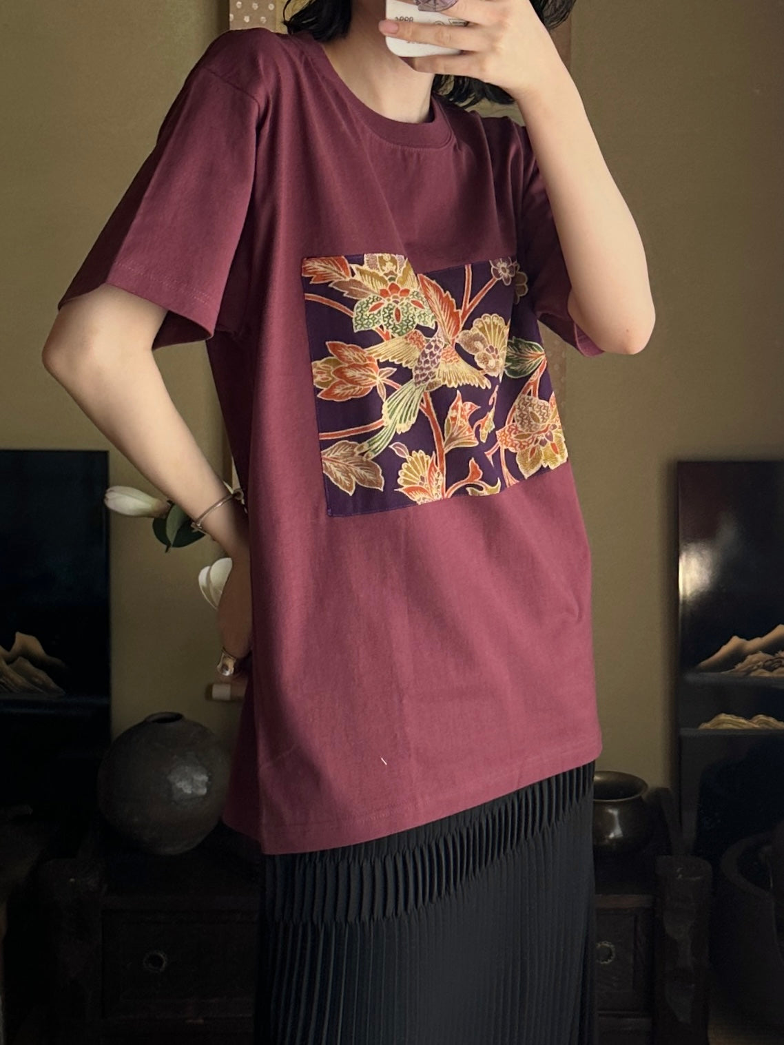 創作着物デザインTシャツ  葡萄色