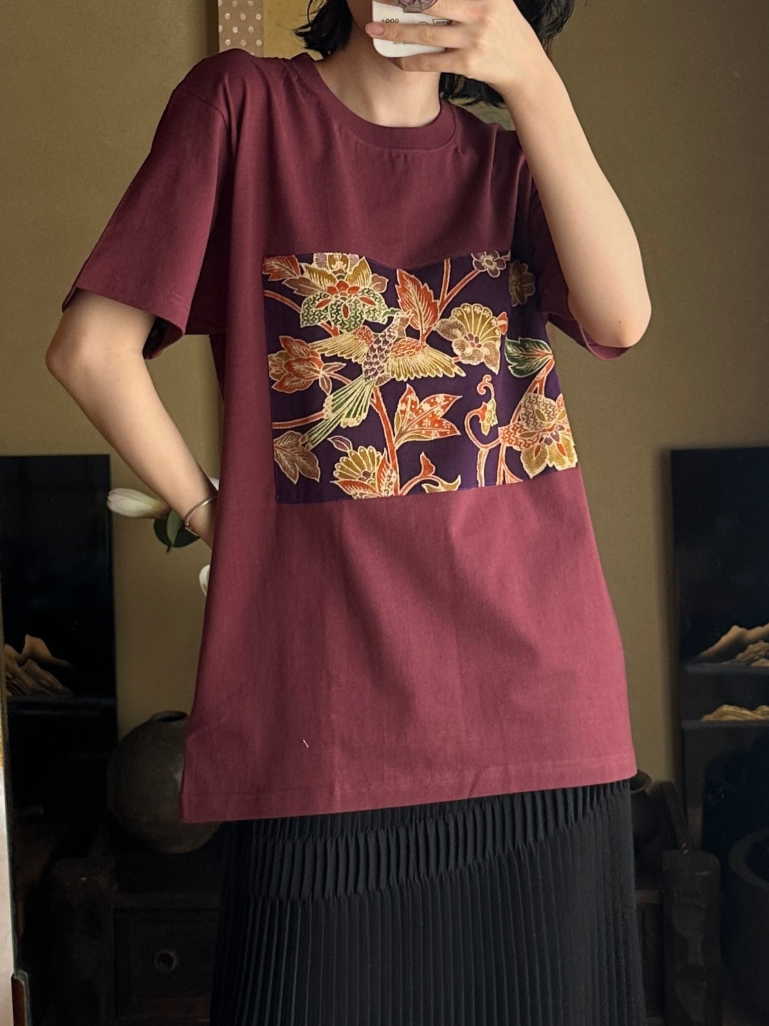 創作着物デザインTシャツ  葡萄色